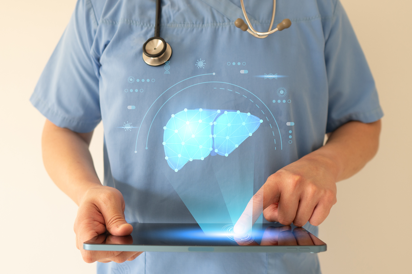 Doctor evaluating liver quality